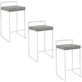 Fuji 26" Stackable Counter Stool in White Metal & Grey Leatherette (Set of 3)
